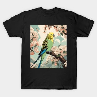 Cute Parakeet Staring in Vintage Retro Japan Parakeet Bird Dad Parrot Owner T-Shirt